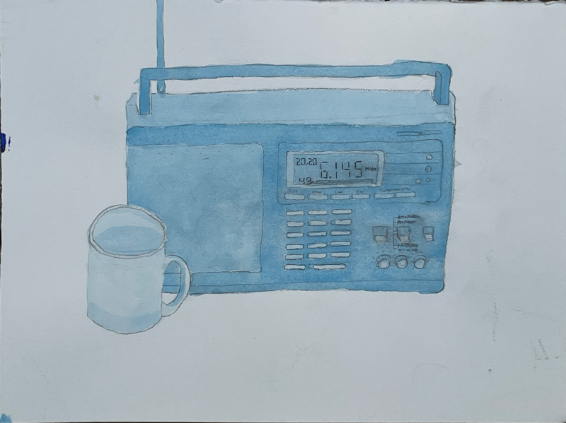 still life of radio and mug