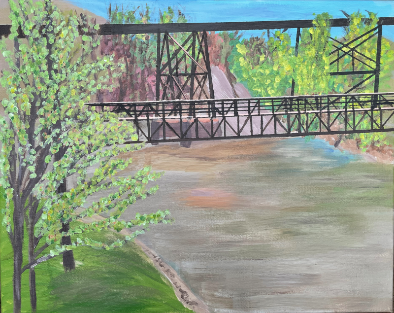 Railroad trestle over black river in Elyria, Ohio