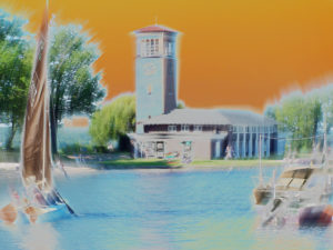 miller bell tower with chautauqua lake harbor